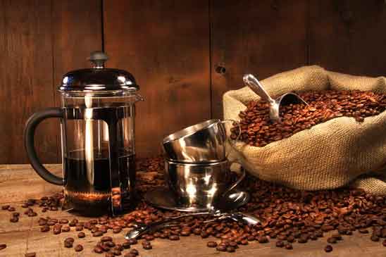 French Press Coffeemaker and Coffee Beans